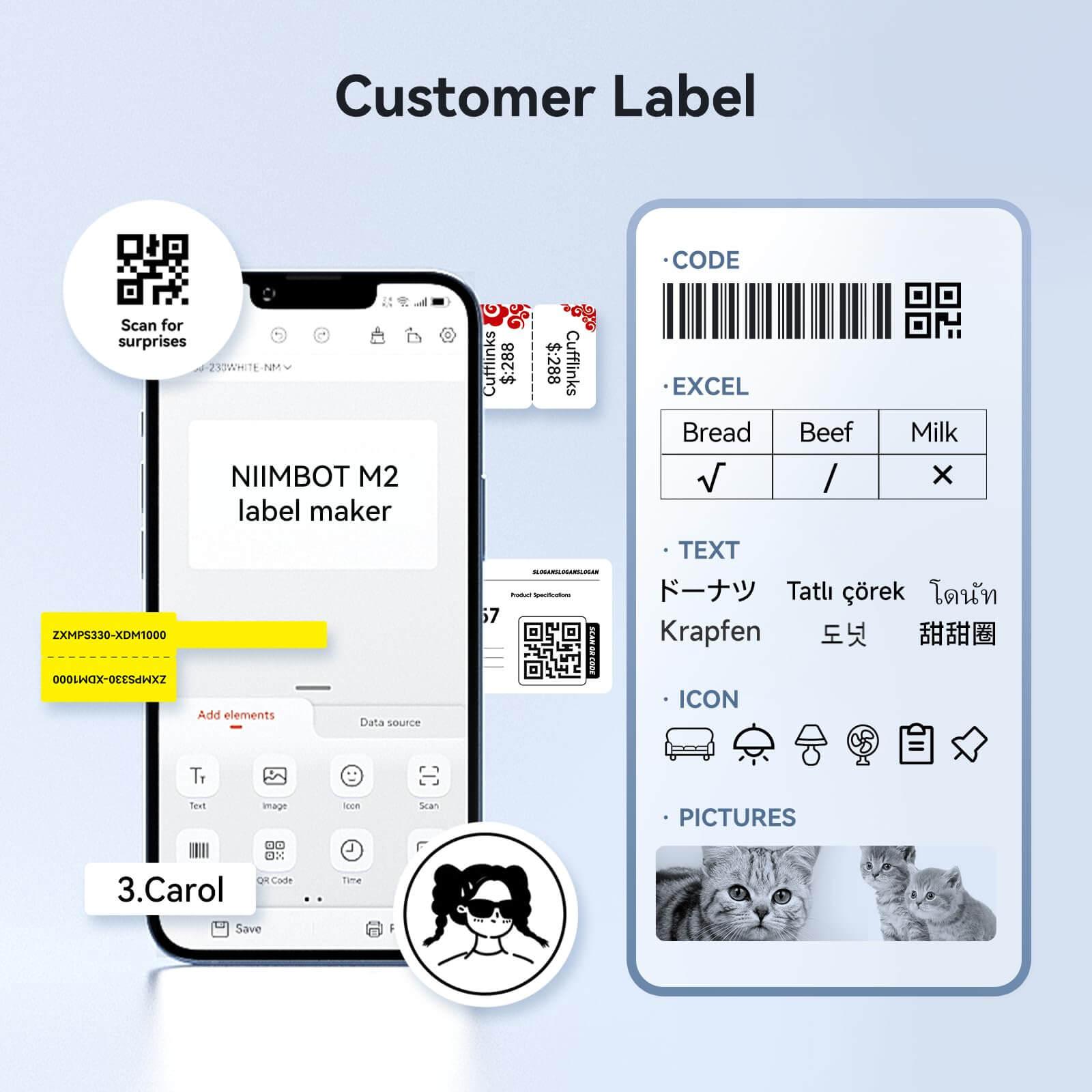 NIIMBOT Thermal Transfer Label Printer Labels for M2, M3-6