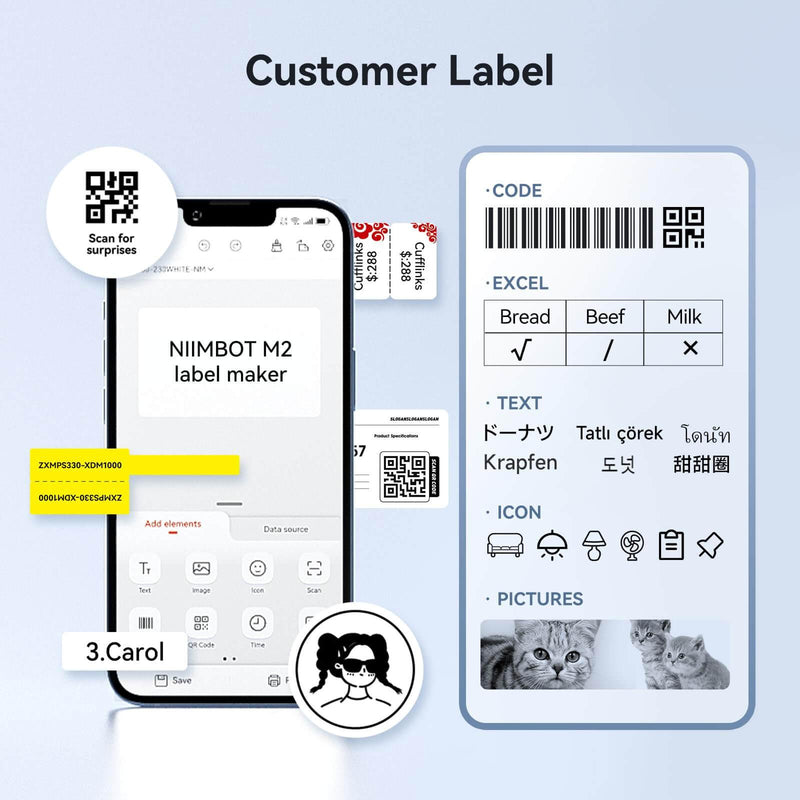 NIIMBOT Thermal Transfer Label Printer Labels for M2, M3-6